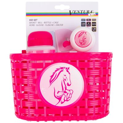 Messingschlager Korb, Glocke, Trinkflasche Zubehör-Set Horse